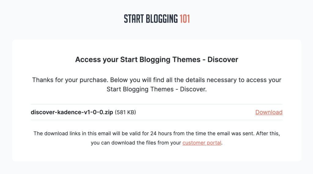 Access Your Start Blogging Themes ZIP File Download Email